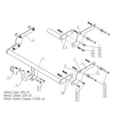Фаркоп для Renault Sandero Stepway II 2014- съемный крюк на двух болтах 1200кг Автос